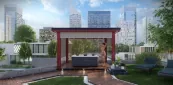 Pergola mit LED-Stimmungsbeleuchtung in Rot