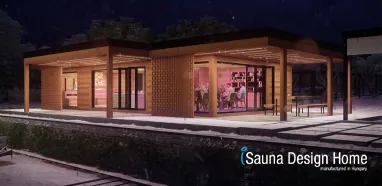 Individuelles Massivholz-Saunahaus mit Terrasse
