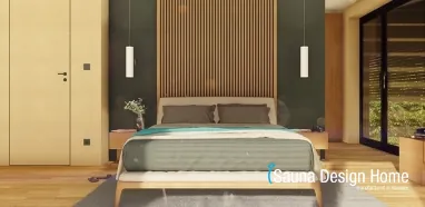 Design Wand aus Holz im Schlafzimmer