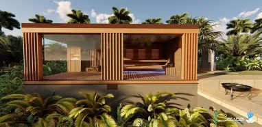 Exterieur Design, individuelles Saunahaus für Bikram Yoga