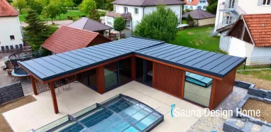 Individuelles Wellnesshaus aus der Vogelperspektive Individuelles Wellnesshaus aus der Vogelperspektive