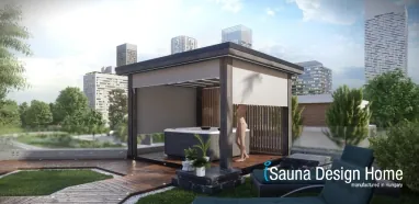 Pergola mit Jacuzzi, Farbe Esche grau, wasserdicht, BLUETOOTH-Soundsystem