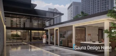 Das Außen Saunahaus in einer privaten Penthouse mit Panoramablick